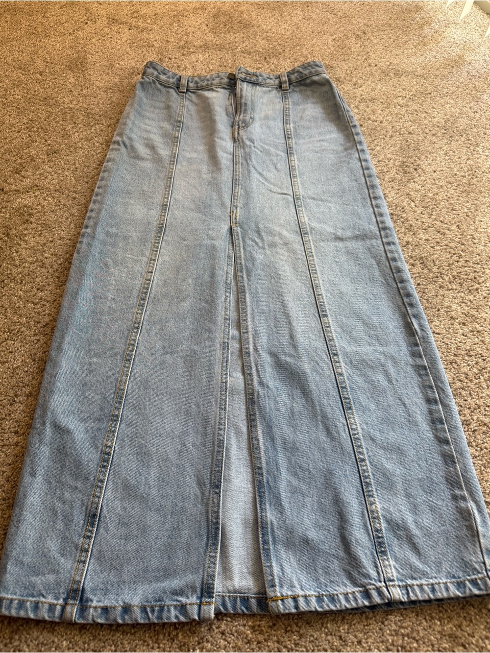 Primark Light Blue Panel Flared Denim Maxi Skirt